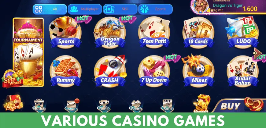 showing casino games