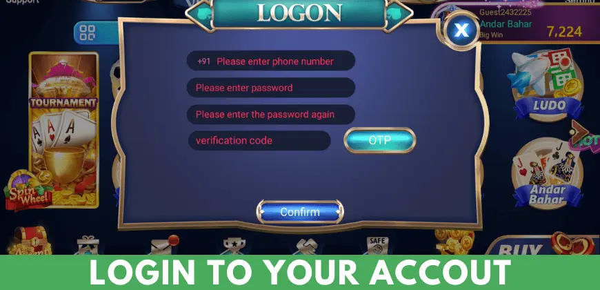 showing login menu